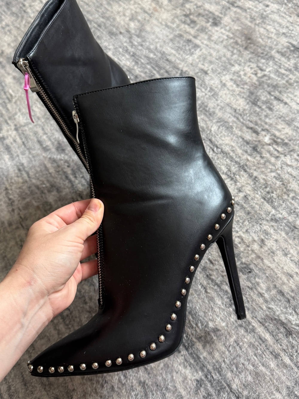 Black Studded Pointed-Toe Stiletto Ankle Boots - Picture 7 of 13